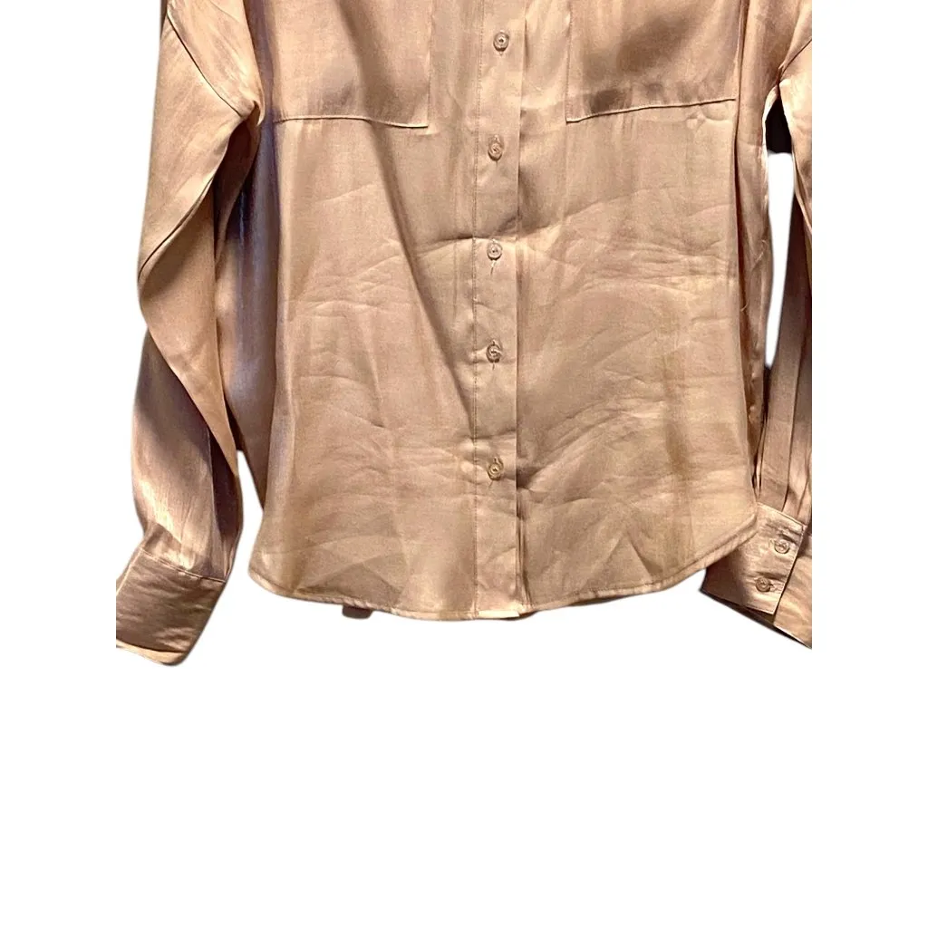 Nasty Gal Shiny Lame Button Down Blouse Gold Size 10 - Image 7