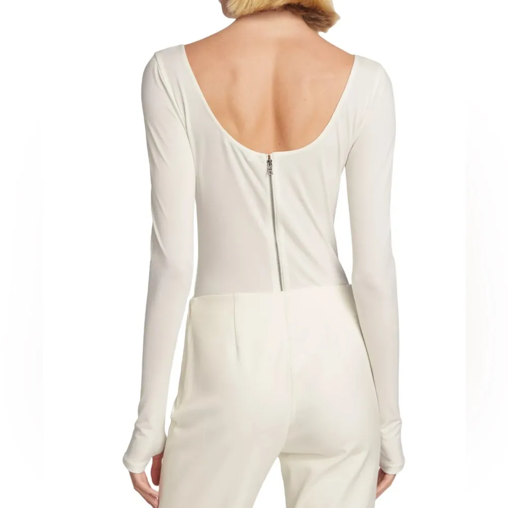 Alice + Olivia Kalena Cut-Out Bodysuit Ecru Women’s Sz L - Image 5