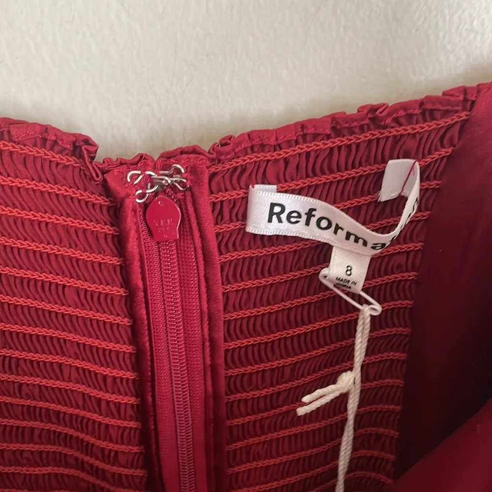 REFORMATION Frankie Rosette Silk Maxi Dress Red - Image 8