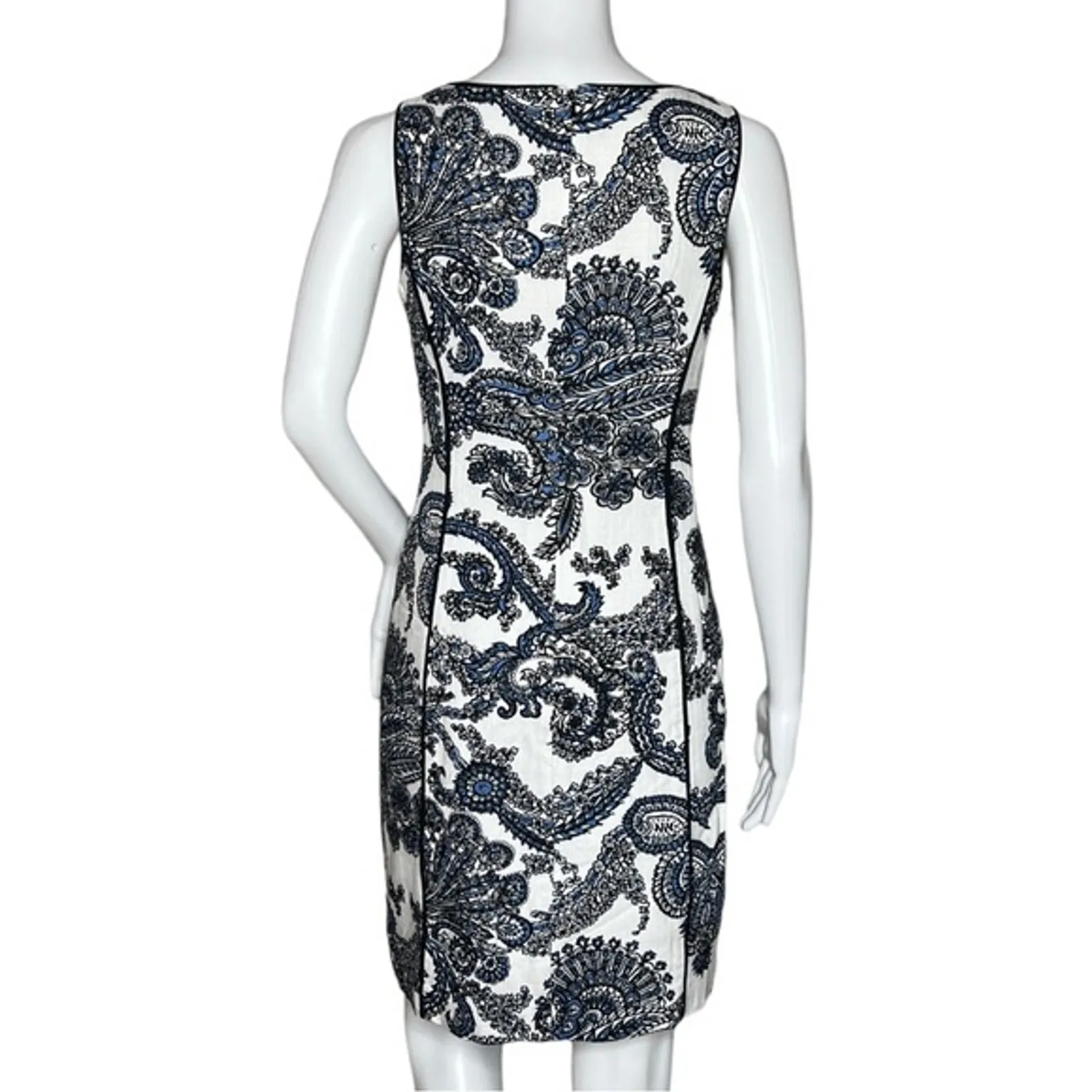 Talbots Petites Sheath Dress 2P Blue White Paisley Jacquard Coastal Grandma Chic - Image 3