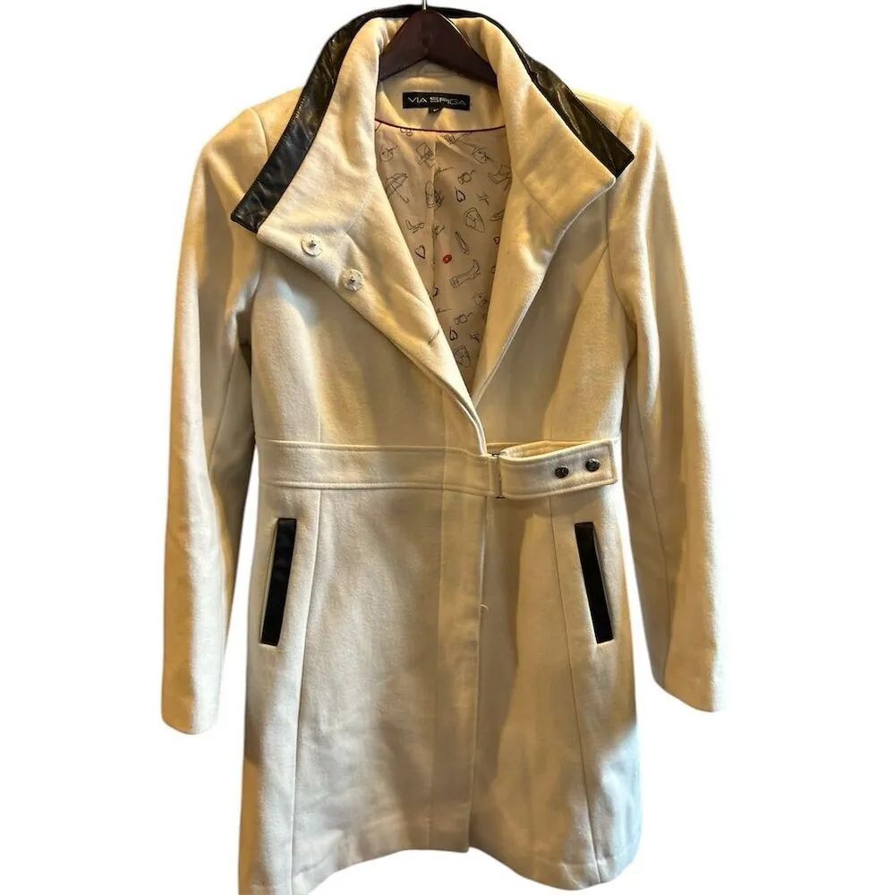 Via Spiga Women's White Overcoat Size 10 Elegant wool blend‎ - Image 2