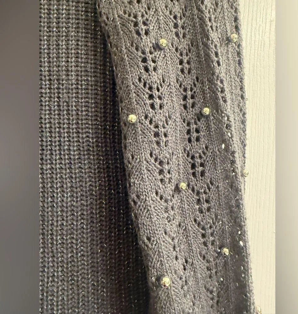 Lane Bryant Grey Metallic Beaded Knit Crochet Style Sleeve Sweater - size 14/16 - Image 3