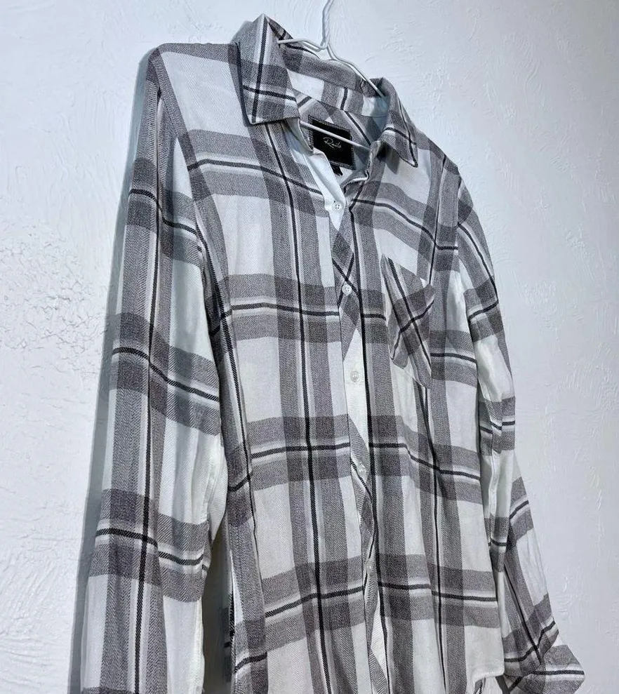 Rails Button Down Plaid Hunter Shirt Size XS Black White - Image 4
