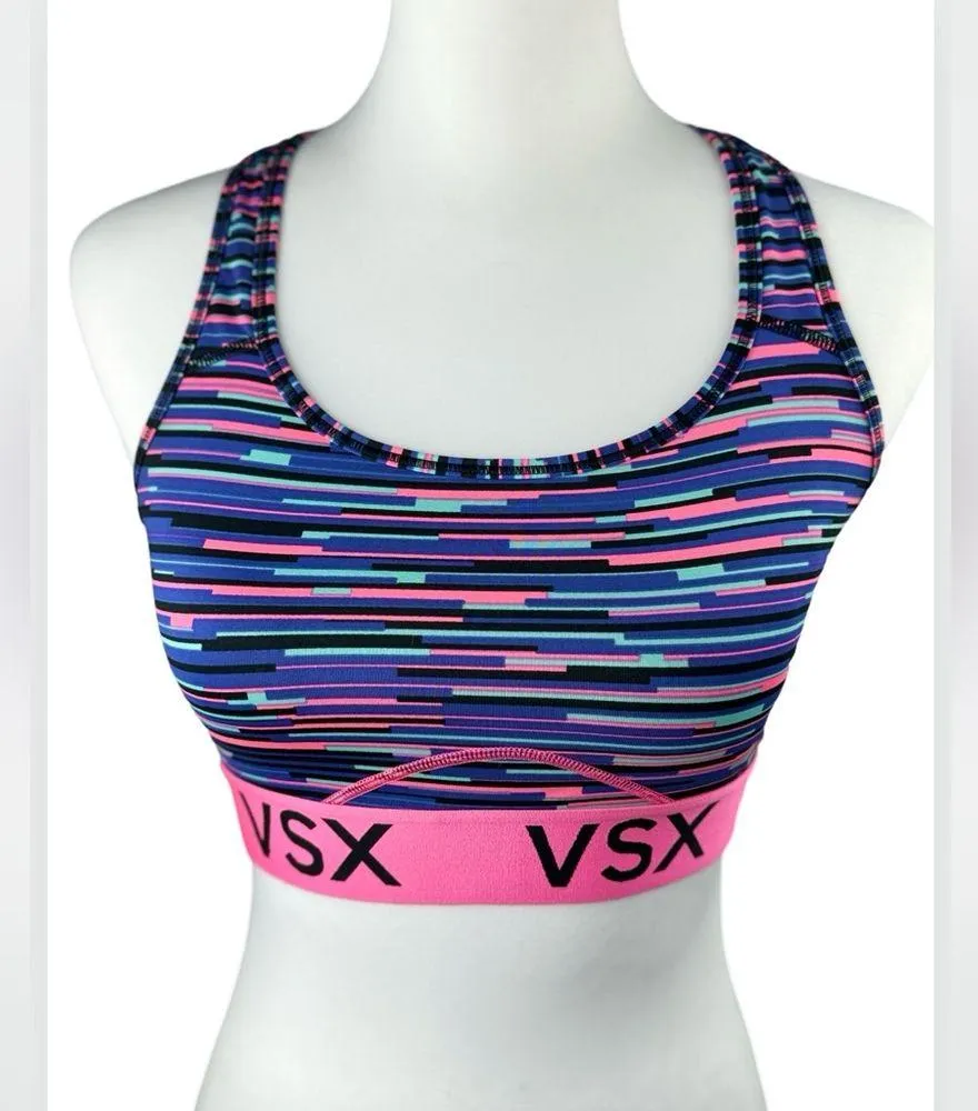 Victoria’s Secret VSX SPORT Pink Multicolor Striped Sports Bra Medium Blue - Image 2