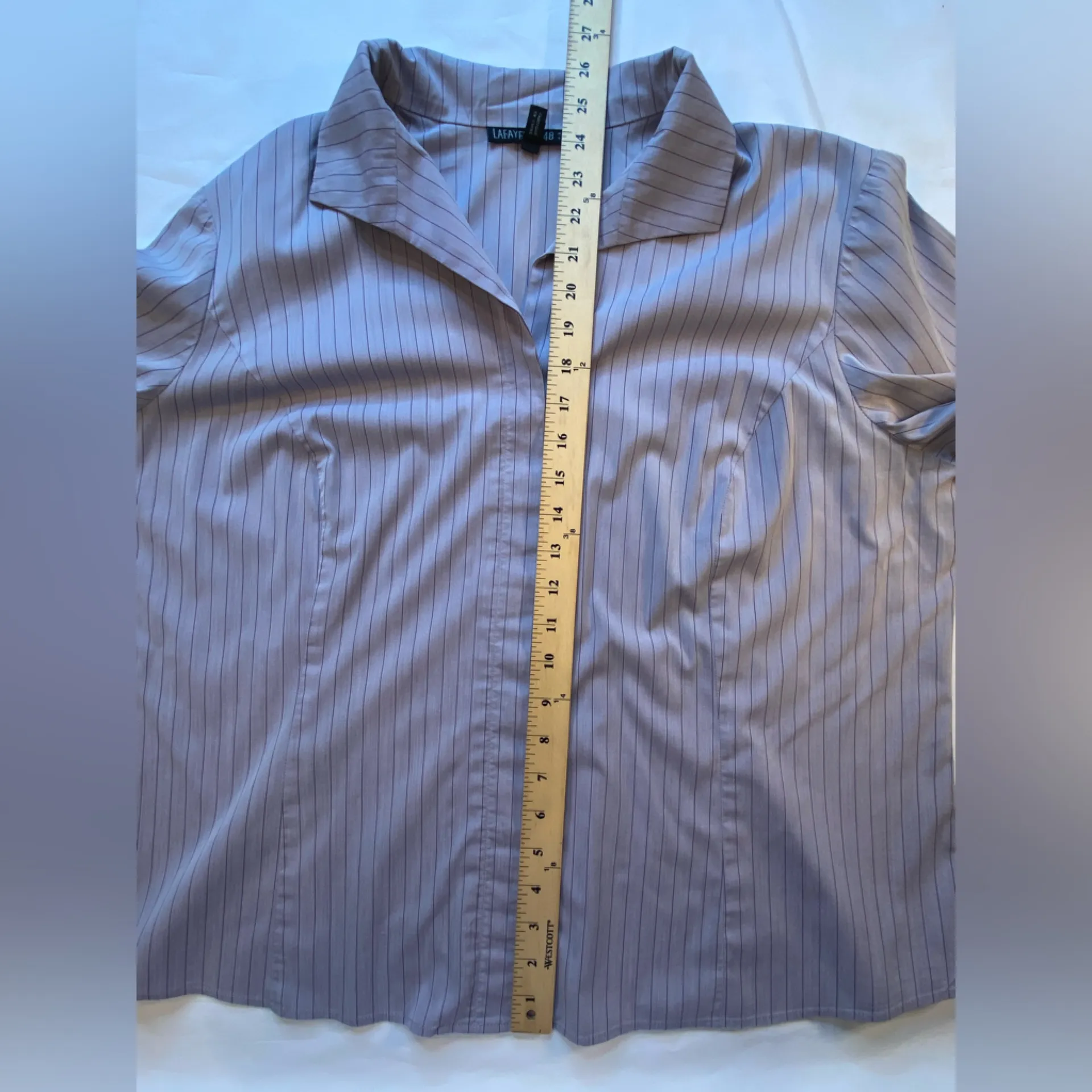 Lafayette 148 NY women’s button down, pin stripe Tonal Purple top size 16‎ - Image 11