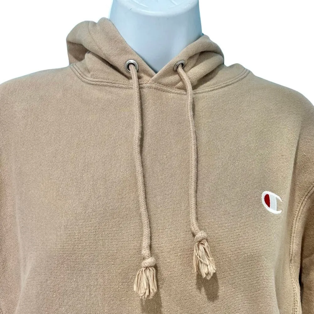 Vintage Champion Reverse Weave Tan Beige Khaki Hoodie Sweatshirt size S - Image 4