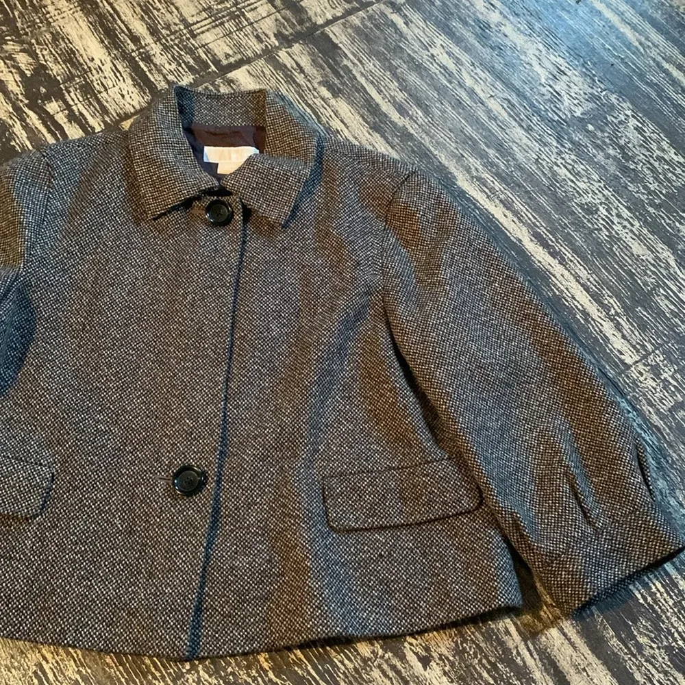 MICHAEL KORS BLAZER JACKET COAT LARGE BROWN TWEED WOOL BLEND LINED - Image 4