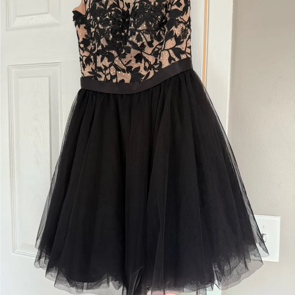Sherri Hill Black Nude Floral Beaded Tulle Dress Prom Homecoming Wedding Guest - Image 4