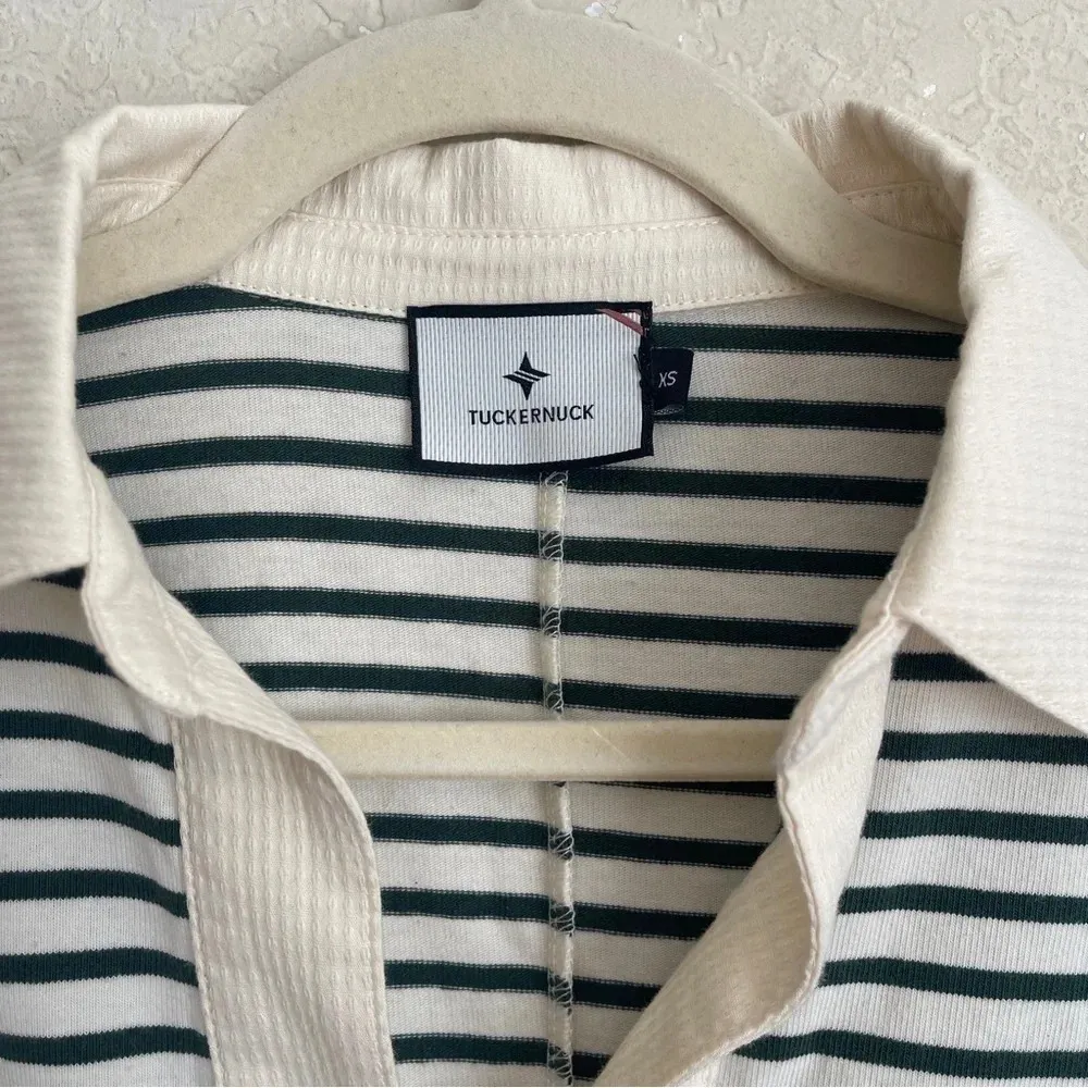 Tuckernuck Ashton Dress Green Ivory Stripe Polo V Neck - Image 3