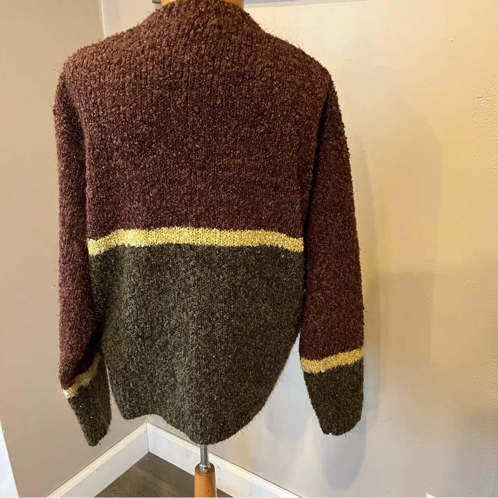 St. John’s Bay Brown Striped Long Sleeve V- Neck Sweater Women’s Size Large - Image 3