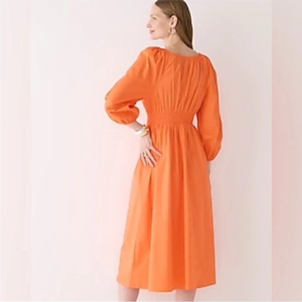 J. Crew V-neck midi dress in cotton poplin smocked orange size XS - Image 2