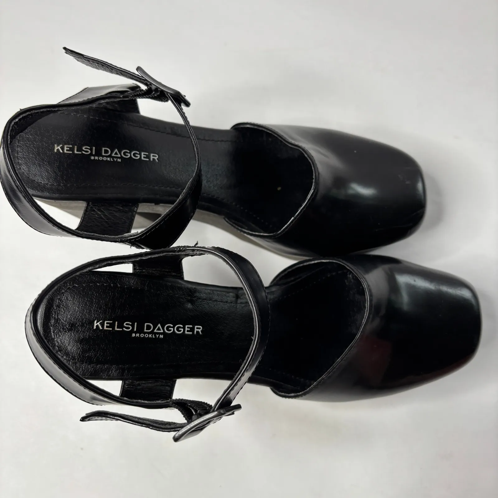 Kelsi Dagger Brooklyn Kendall Platform Heel Black Leather & Wood Sz 8 Shoes - Image 5