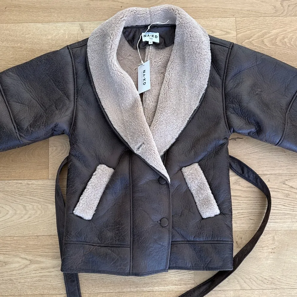 NA-KD Shearling Jacket Belted Hanna Schonberg Edit Size EU36 Brown - Image 2