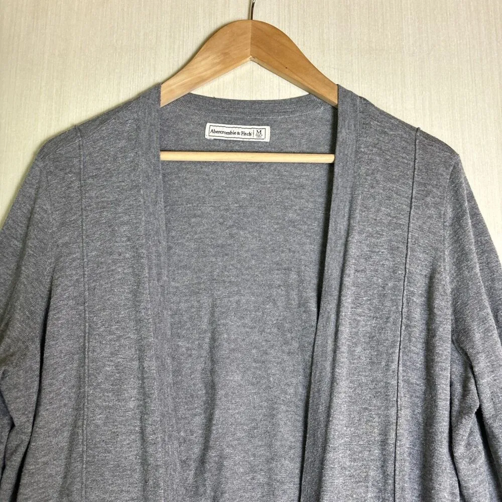 Abercrombie & Fitch Women's Cardigan‎ Sz M Gray Open Front Cotton Viscose Blend - Image 3