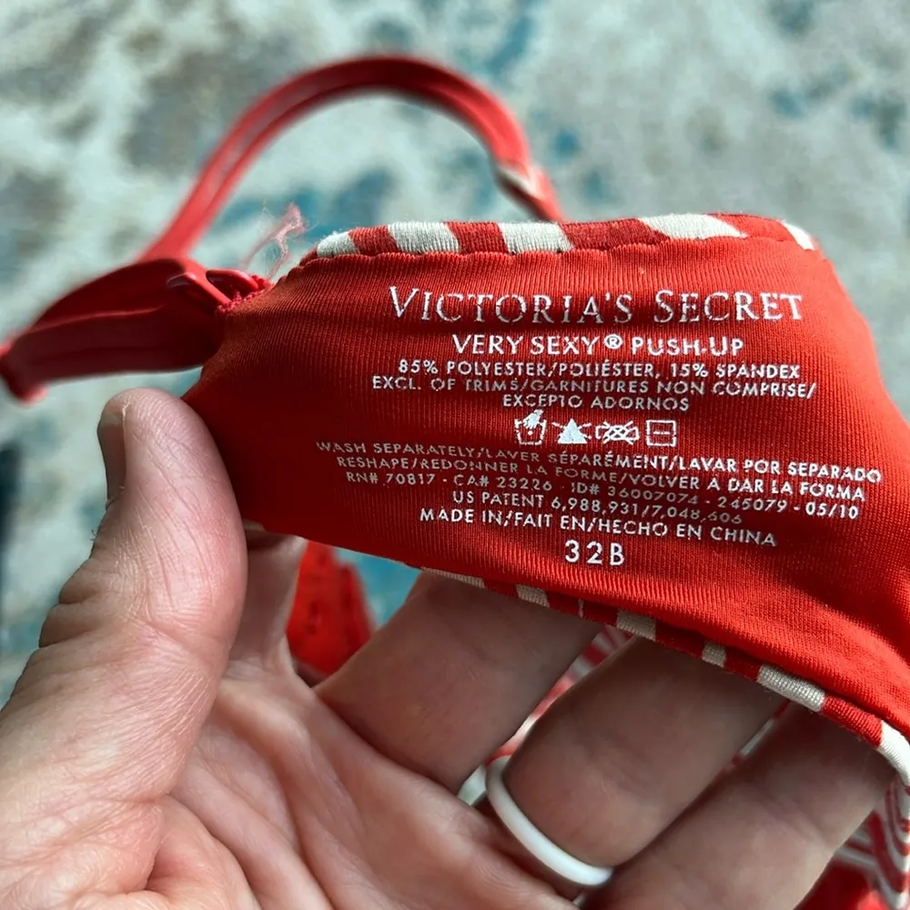 Victorias Secret Very Sext Pushup Bra Red White Zebra Stripe Womens 32B - Image 7