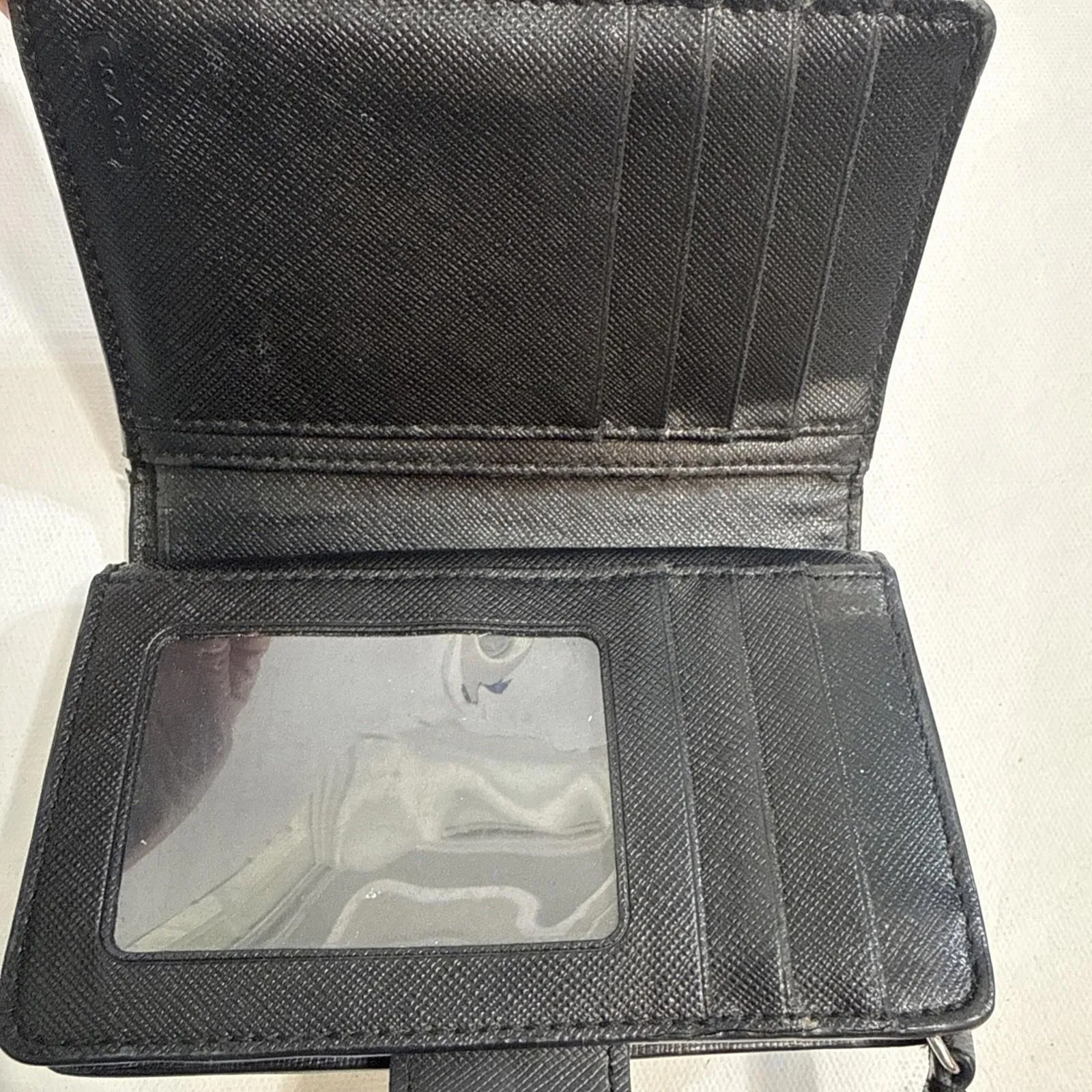 Coach  Medium Corner Zip Wallet Minimalist Black Crossgrain Leather Wallet - Image 8