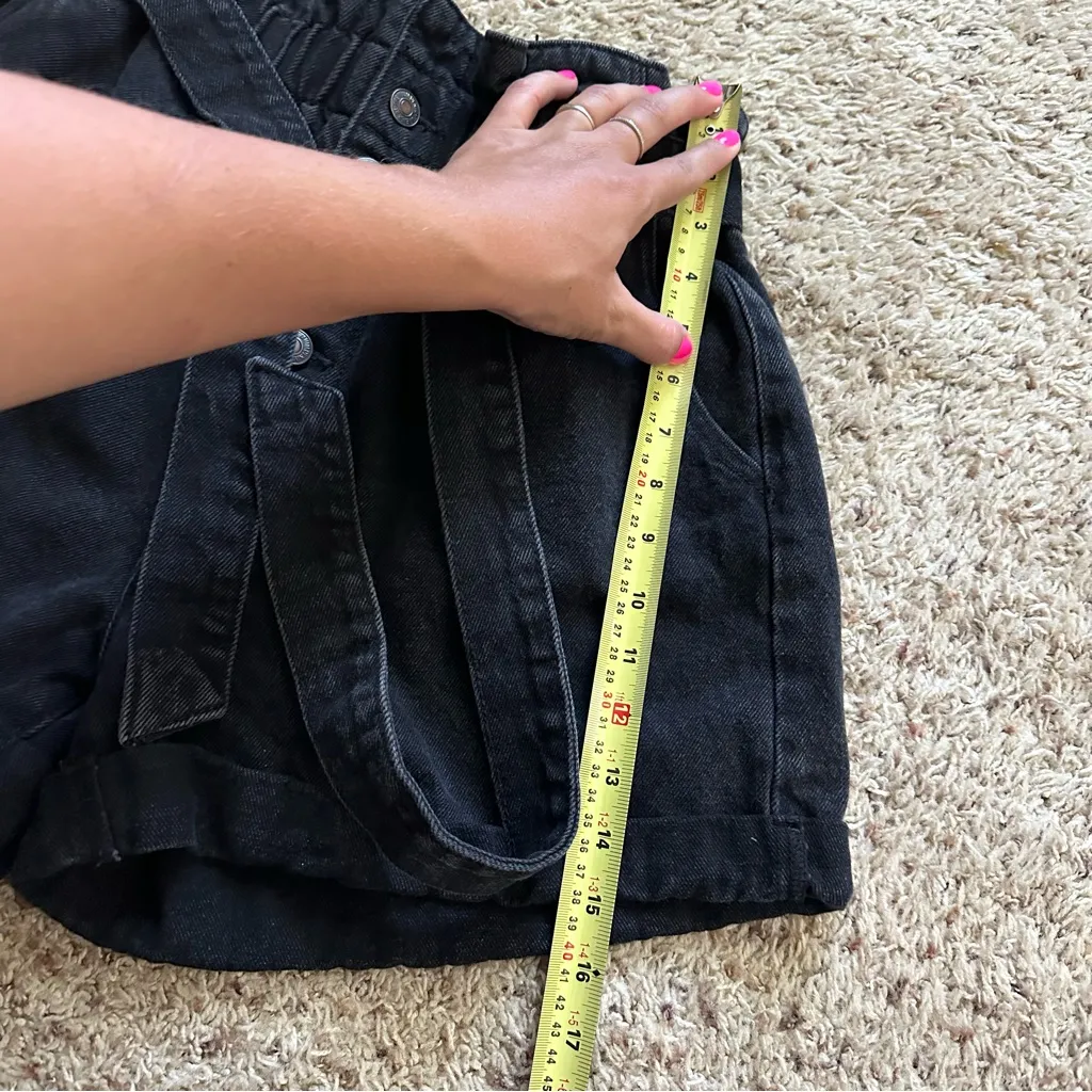 Forever 21 Black Denim Button Fly Paper Bag Tie Denim Shorts Size 29/8 Cotton - Image 3