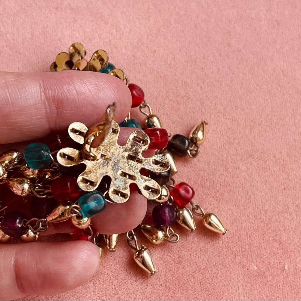 Vintage Dripping In Jewel Toned Lucite Bead Earrings Unsigned Clip On 1960's - Image 3