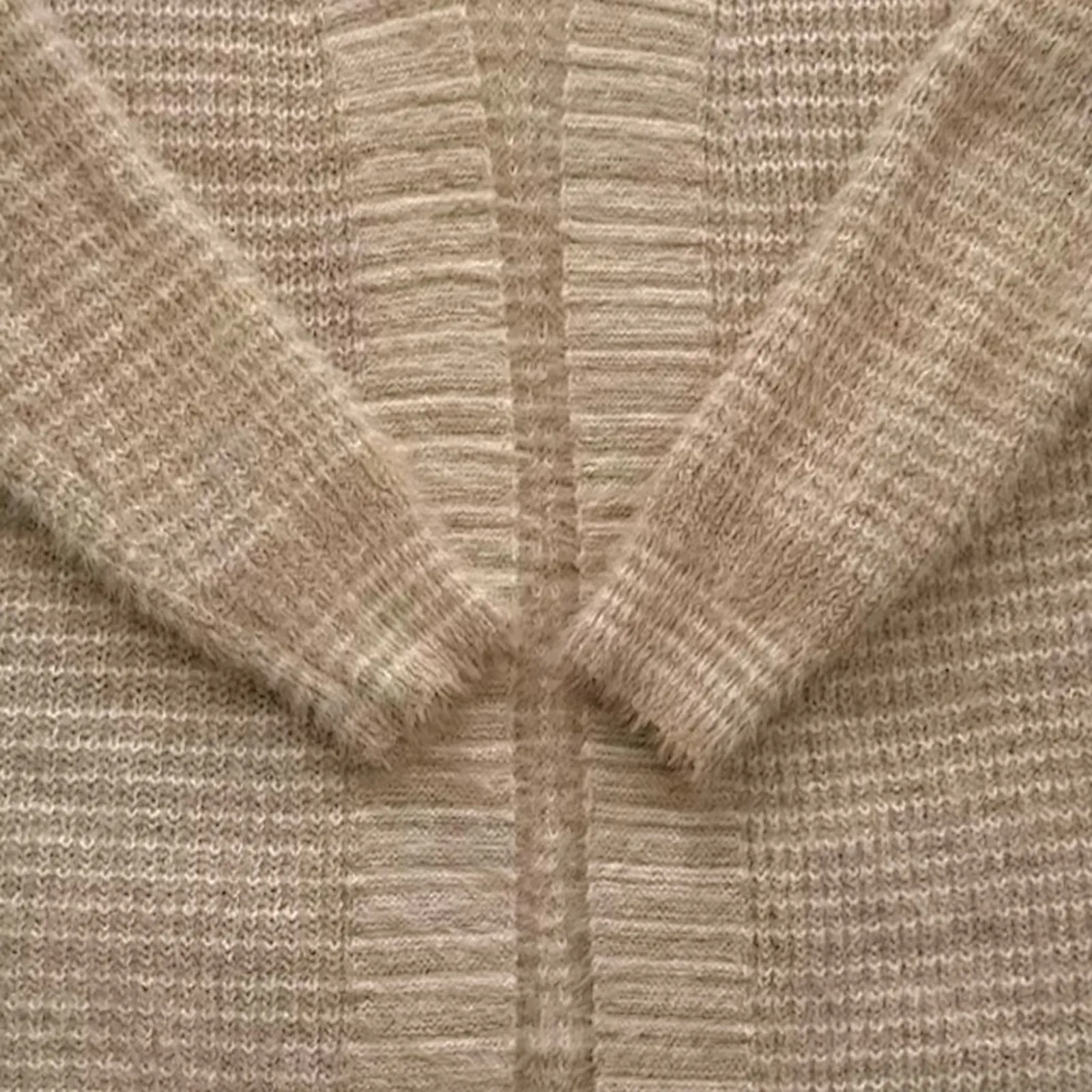 Debut Cardigan Sweater Taupe Cream Stripe Open Front Eyelash Soft Sweater Small - Image 9