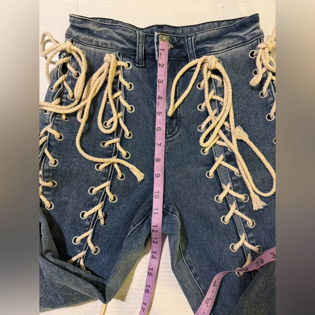 No 1 Los Angeles Women’s Vintage Rope Lace Up Skinny Light Wash Zip Up Jeans Blue Size undefined - Image 10