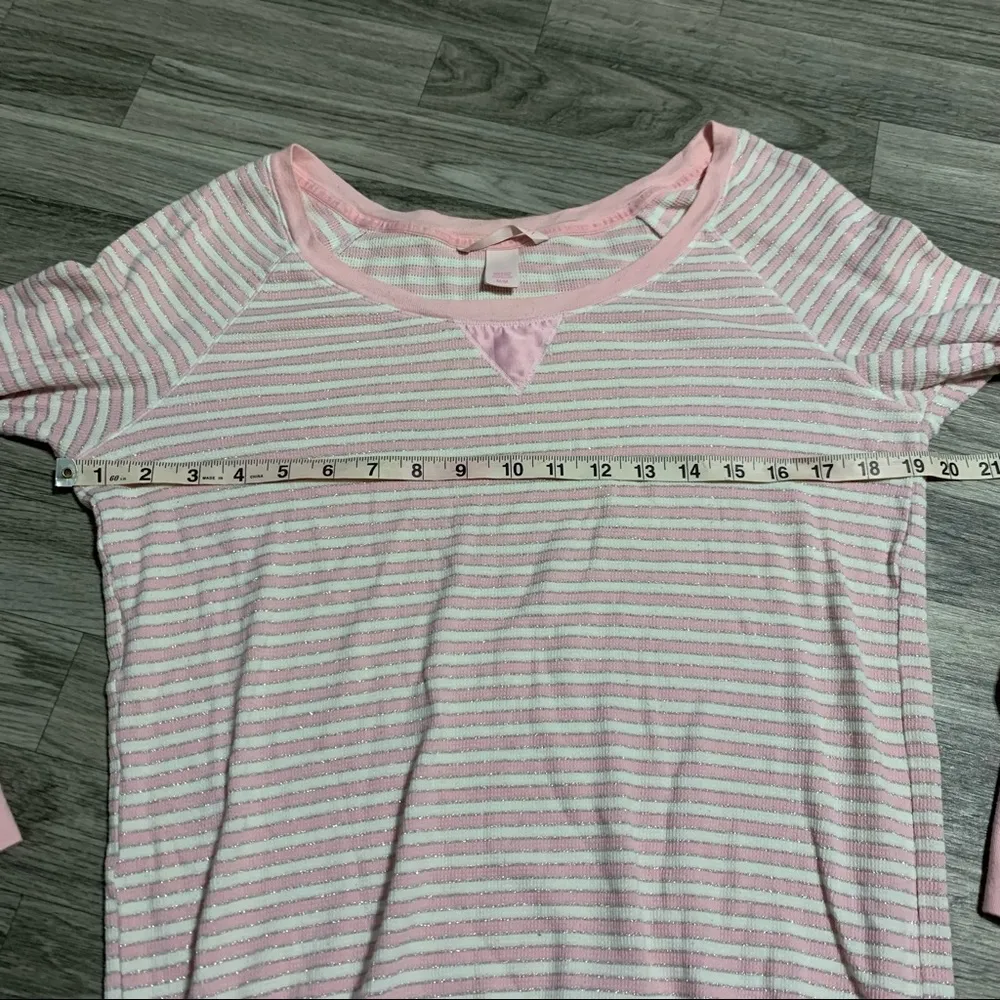 Victoria’s Secret light pink white silver striped Long Sleeve PJ Top; Medium - Image 5