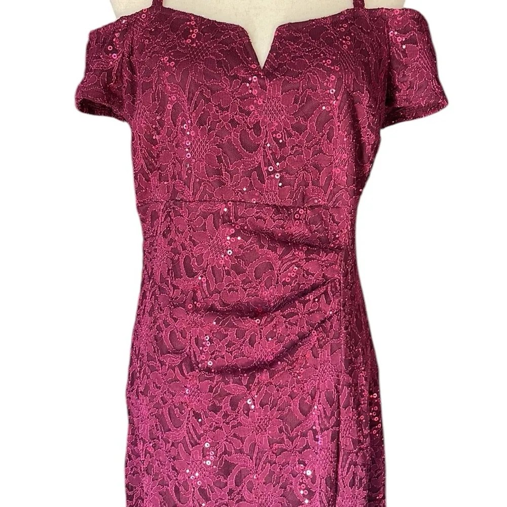 Candalite Petite Plum Colored Lace Dress with side Ruching Purple Size undefined - Image 6