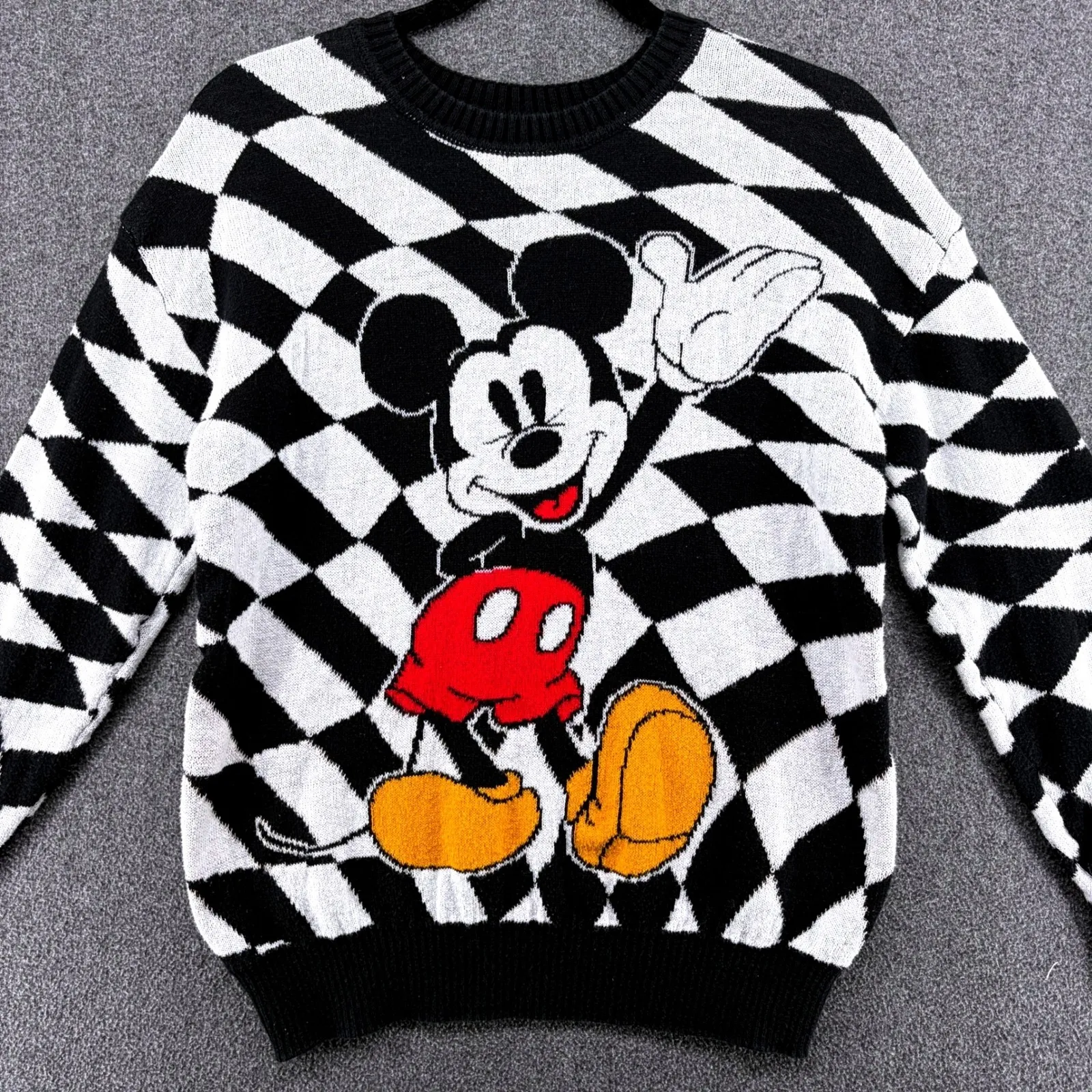 Disney Mickey Mouse Pullover Sweater Women's Small Black White Checker Retro - Image 2