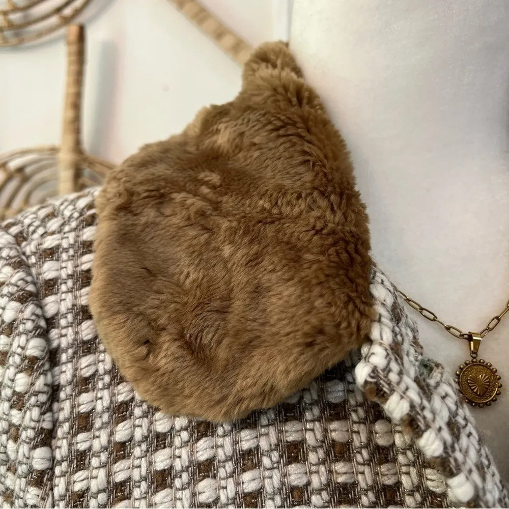 Trina Turk Tweed Wool Coat Faux Fur Collar w/ Vintage Buttons Pink Lining 10 - Image 6