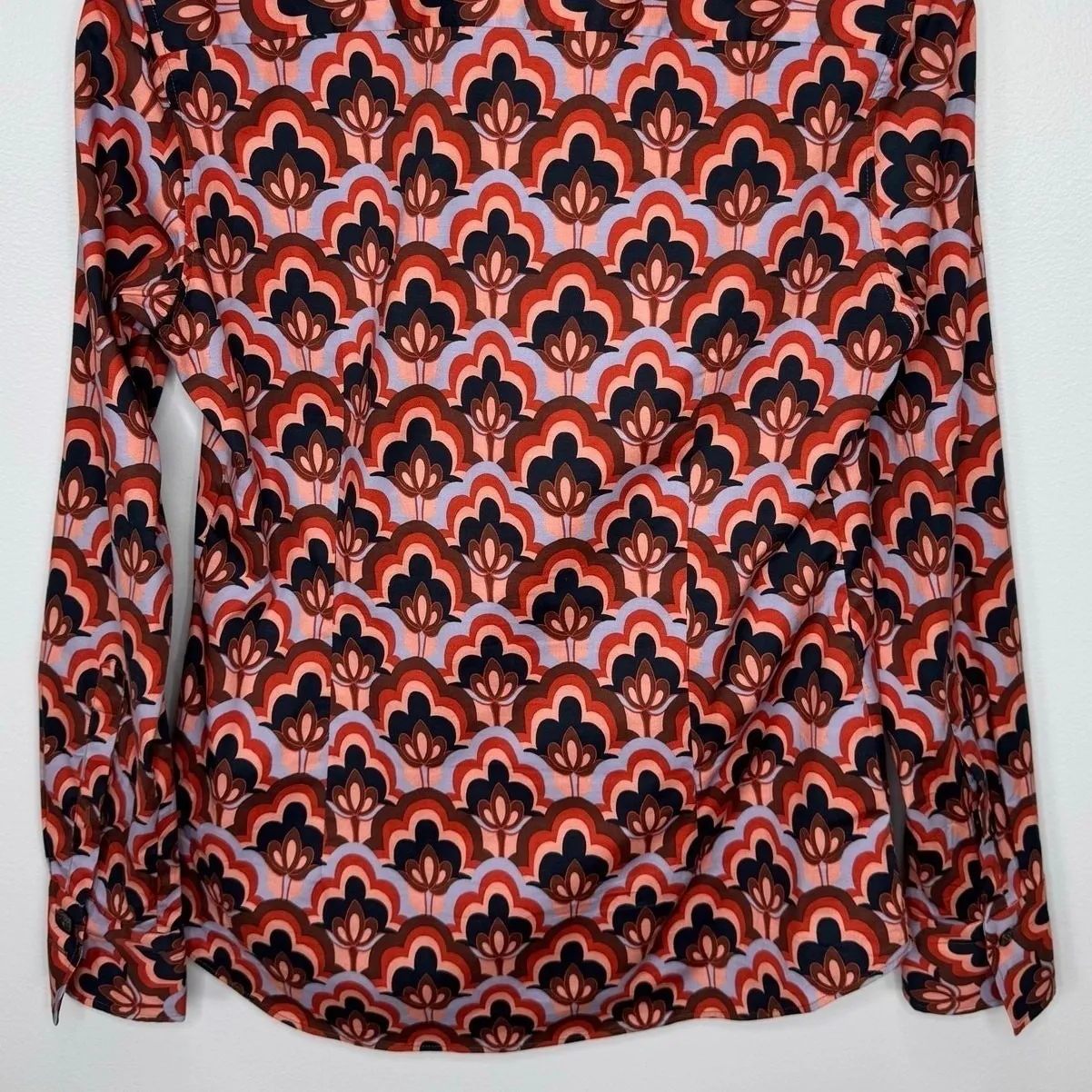 Caliban Button Front‎ Top Size 8 Multicolor Retro Print Tailored Chic Mod Artsy Red - Image 7