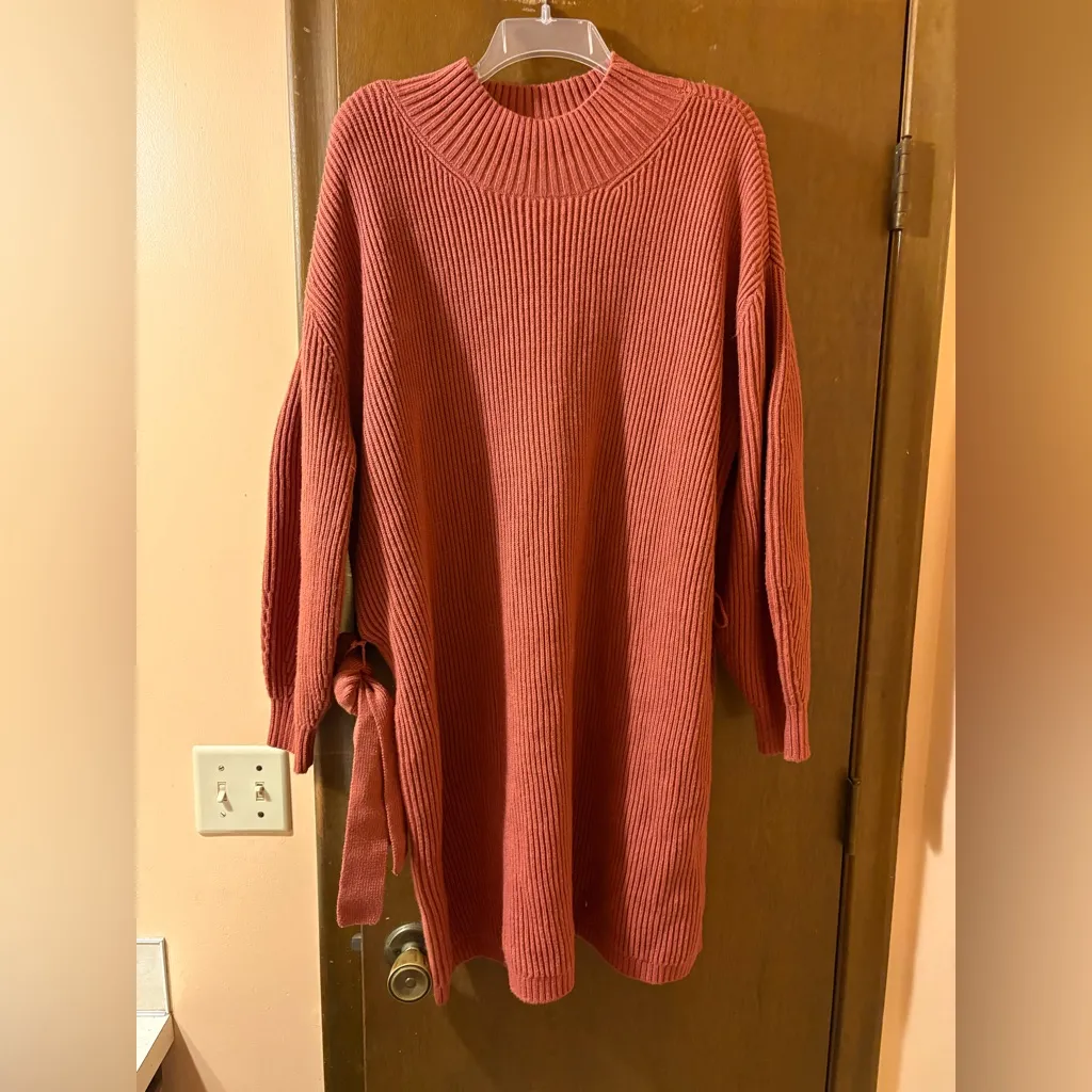 Anthropologie Maeve Mockneck Tie Waist Sweater Dress in Cedar - Image 2