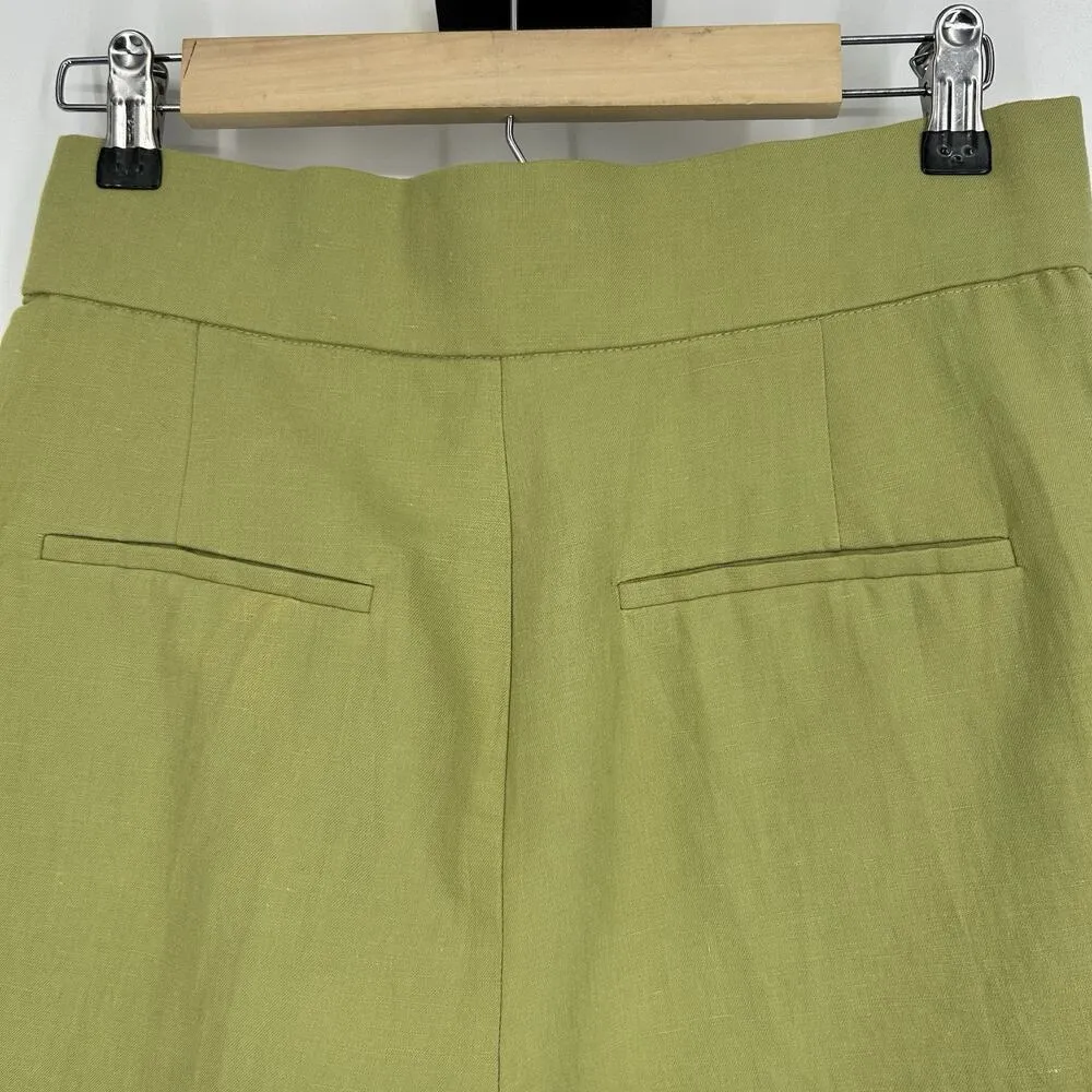 Zara Green High Waisted Pleated Shorts Green Linen Blend Pockets Size M - Image 7