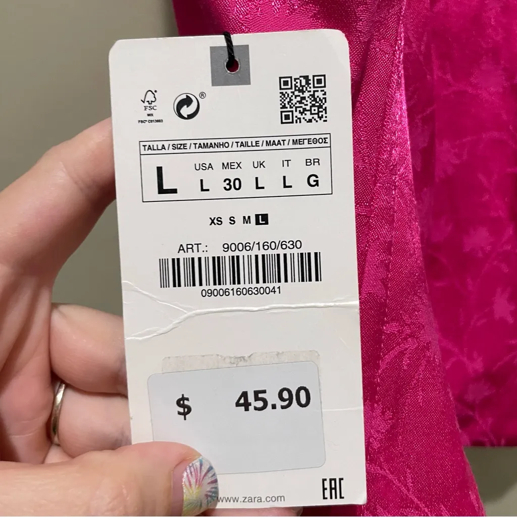 Zara Halter Keyhole Satin Floral Jacquard Top Pink Women’s Size Large NWT - Image 9