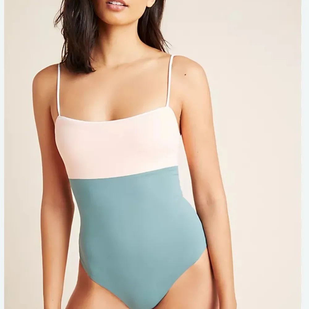 Tavik Cream and Blue One Piece Swimwear with High - Image 2
