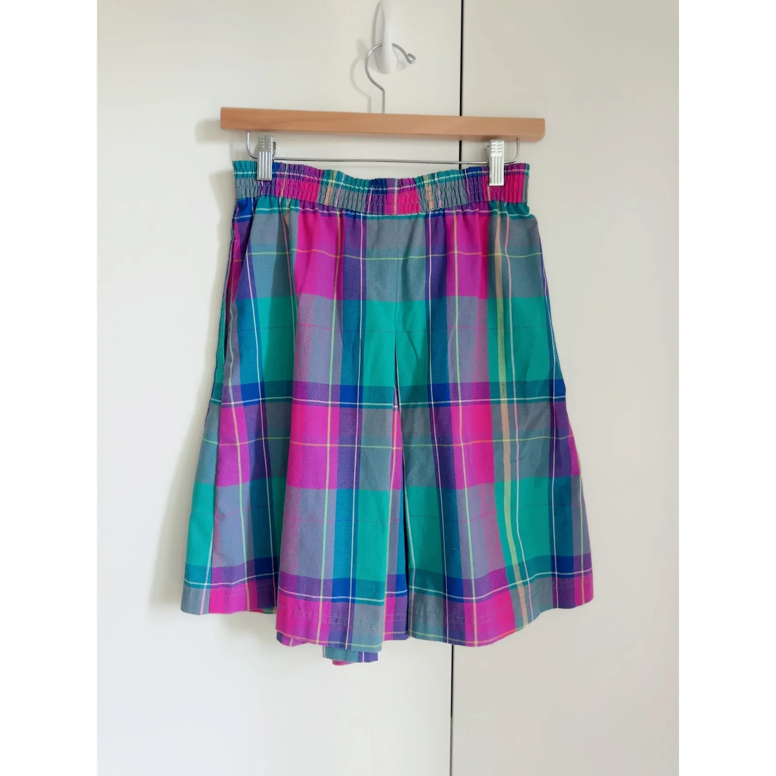VTG 80s Plaid High Waisted Mom Shorts Size M Colorful Preppy Summer Style Retro - Image 3