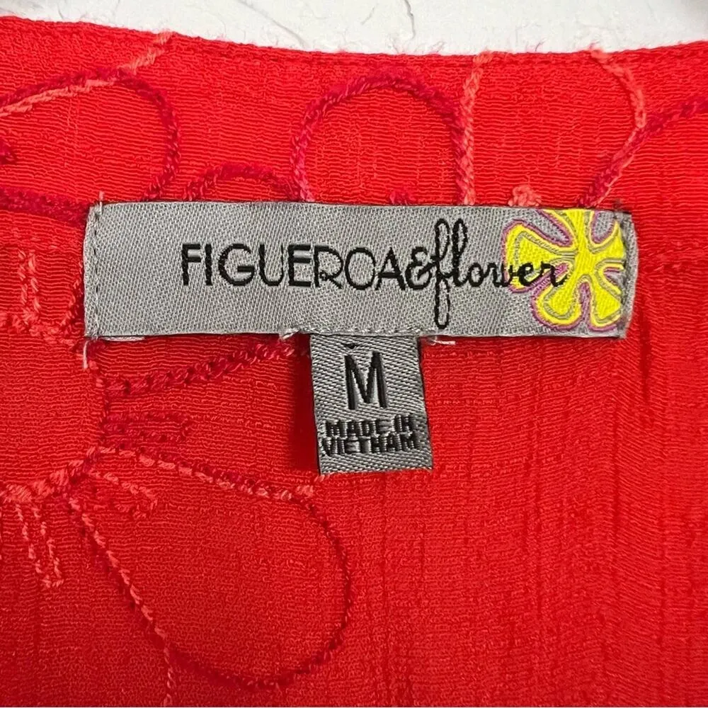 Figueroa & Flower Red Floral Embroidered Midi Dress Womens M Tiered Boho Casual Size M - Image 6