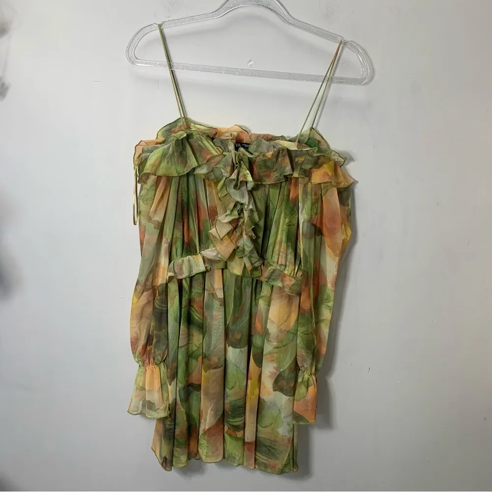 ZARA NEW OFF SHOULDER FLORAL MINI DRESS SZ M - Image 11