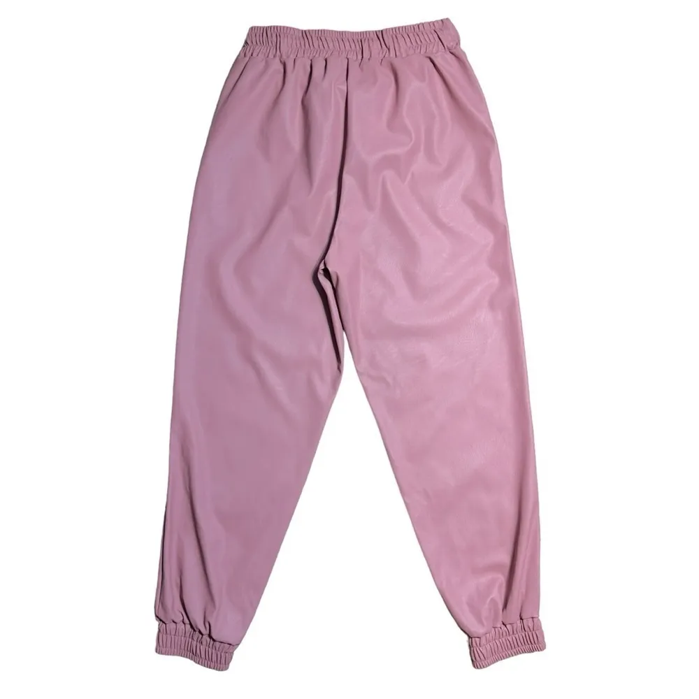 Parisian PU Faux Leather Pink Jogger Style Pants US L - Image 6