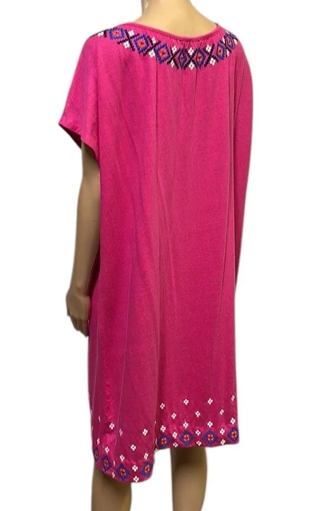 Tommy Bahama Pink Embroidered Linen Blend Tassel Tie Cap Sleeve Coverup Size XL - Image 6