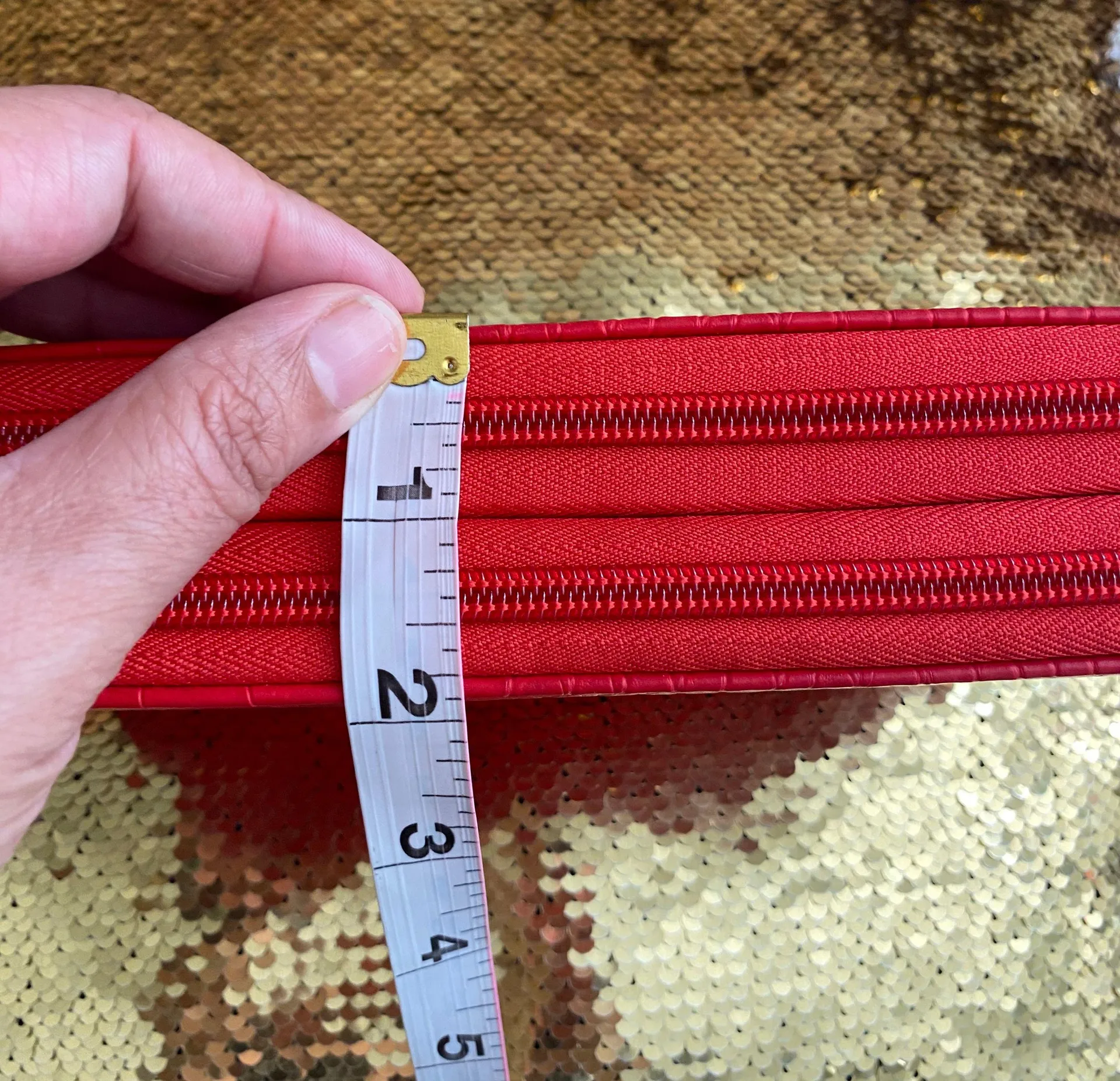 Wallet Faux Leather Croc Print Effect Red Double Zipper - Image 6