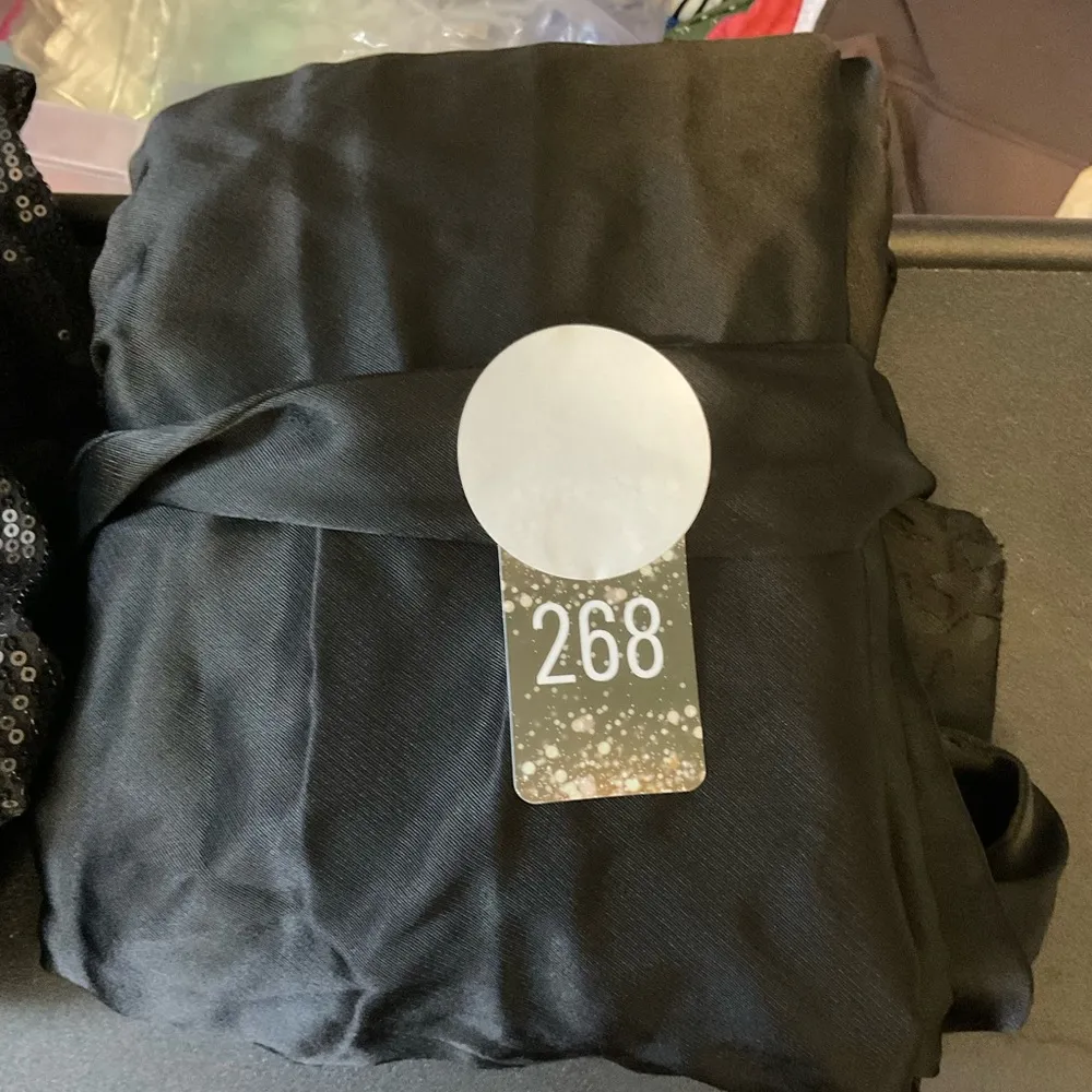 Satin-ish tank black dress with beautiful stars cut out on bottom - Image 11