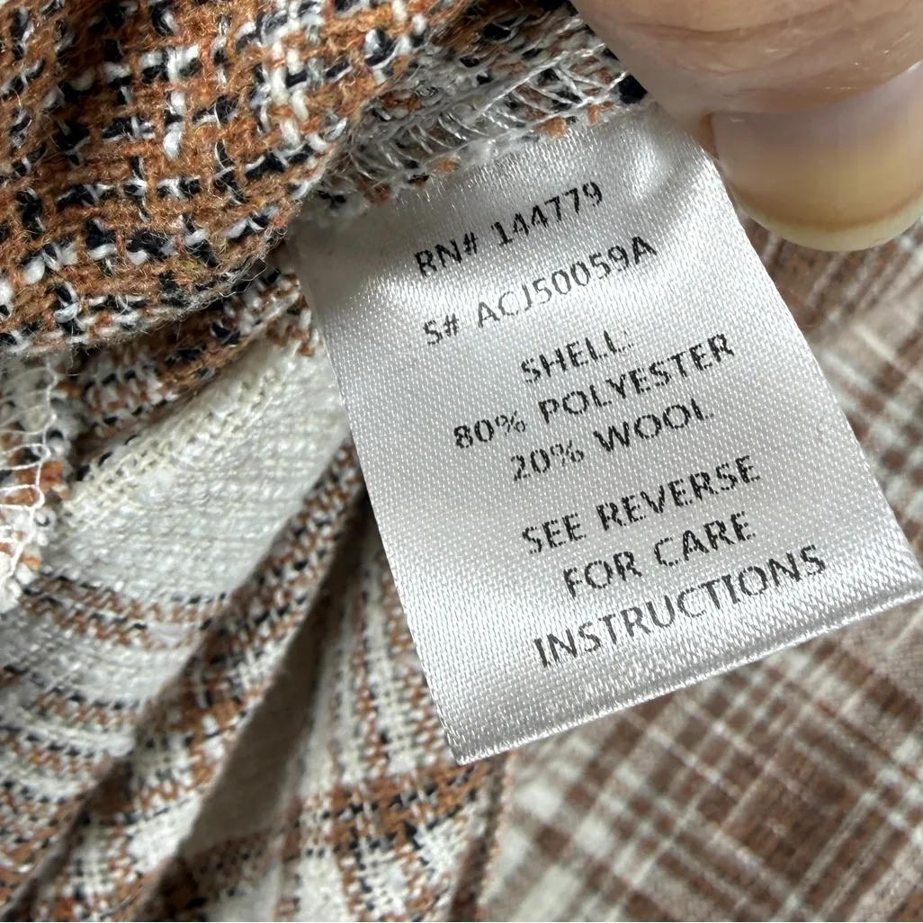 ACOA NWT Oversized POCKETED PLAID BUTTON DOWN SHACKET DUSTER SZ M/L Tan - Image 9