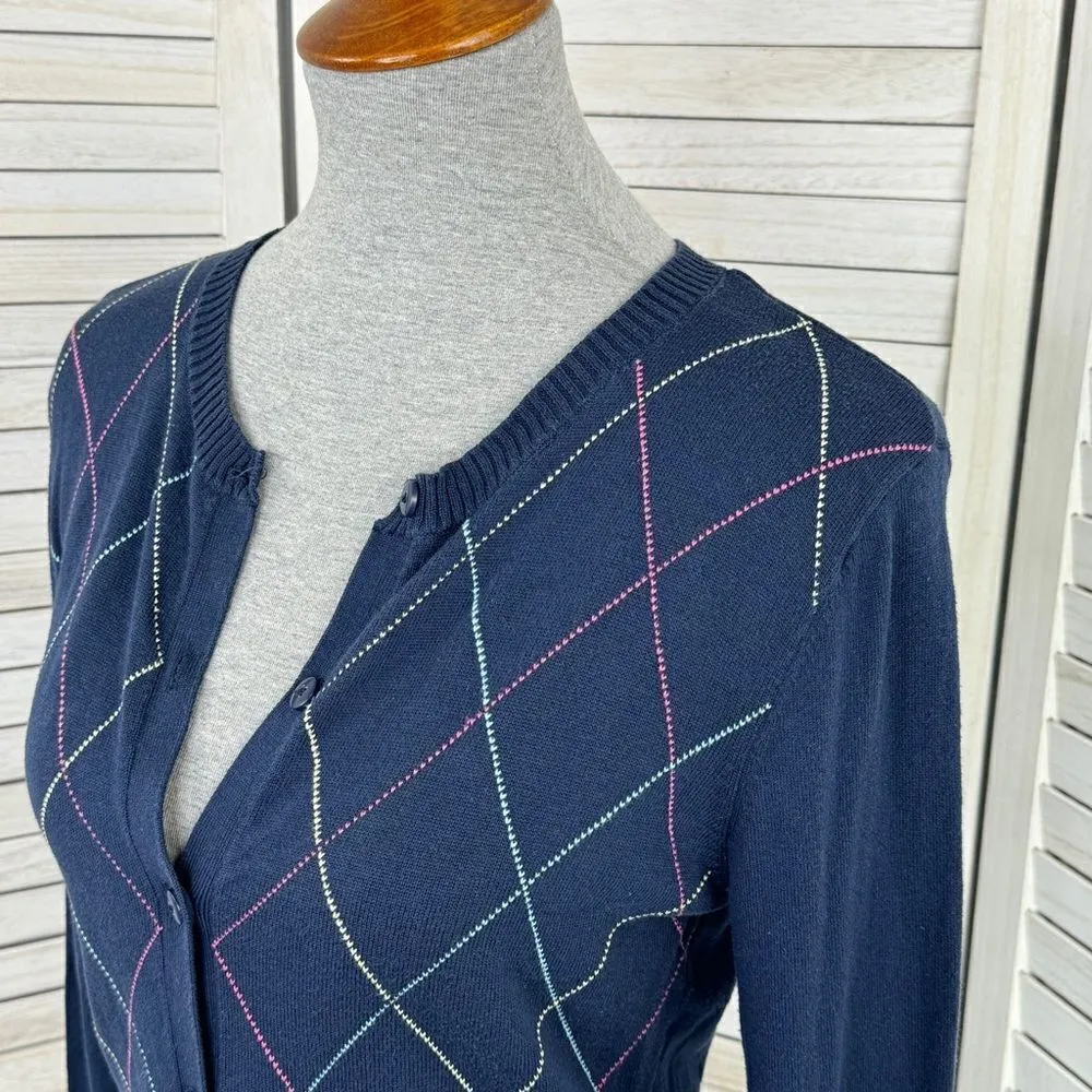 Cherokee Vintage Argyle‎ Button Front Cardigan Sweater Blue Multi Medium - Image 5