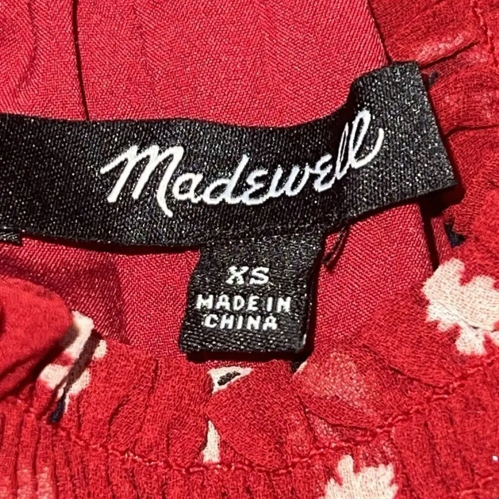Madewell Mistlight Mock Neck‎ Top in Seattle Floral Size XS Nouveau Red Blouse - Image 8