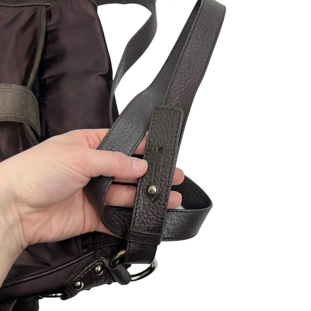 DKNY Brown Suede & Dark Purple Satin Crossbody Purse - Image 4