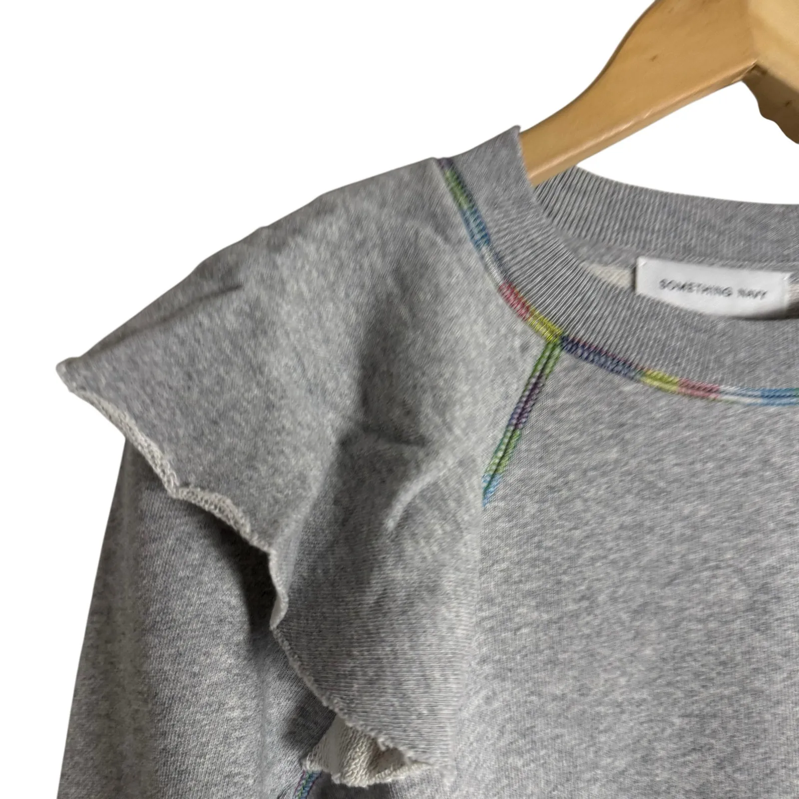 Something Navy Meghan Gray Ruffled Crewneck Terry Pullover Sweatshirt Size XS - Image 7