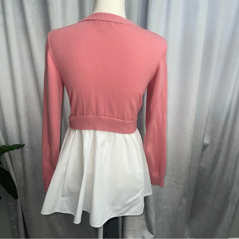 Cato Womens Top-Crew Neck Long Sleeve Tiered-Flare Bottom-Size Small-Pink/White - Image 4