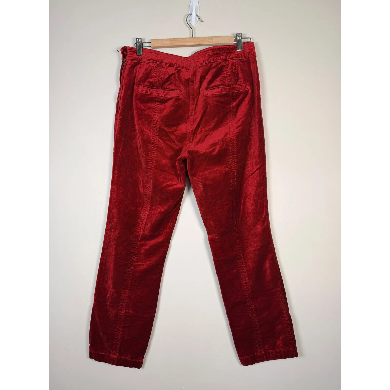 Anthropologie The Essential Slim Red Velvet Pants Size 8 Holiday Party Office‎ - Image 4