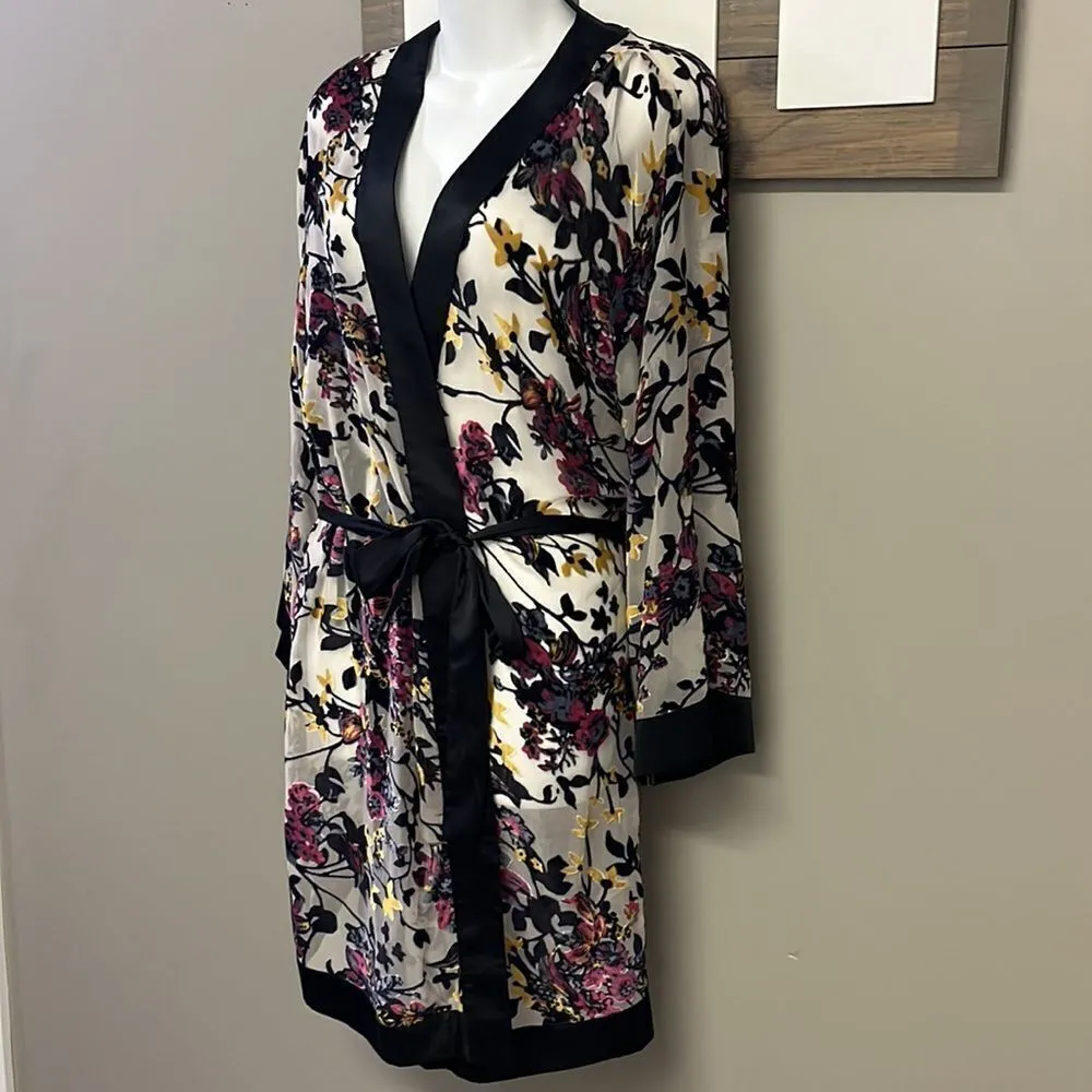 Tahari Women’s Velvet Mesh Sheer Floral Intimates Robe with Belt- Medium - Image 2