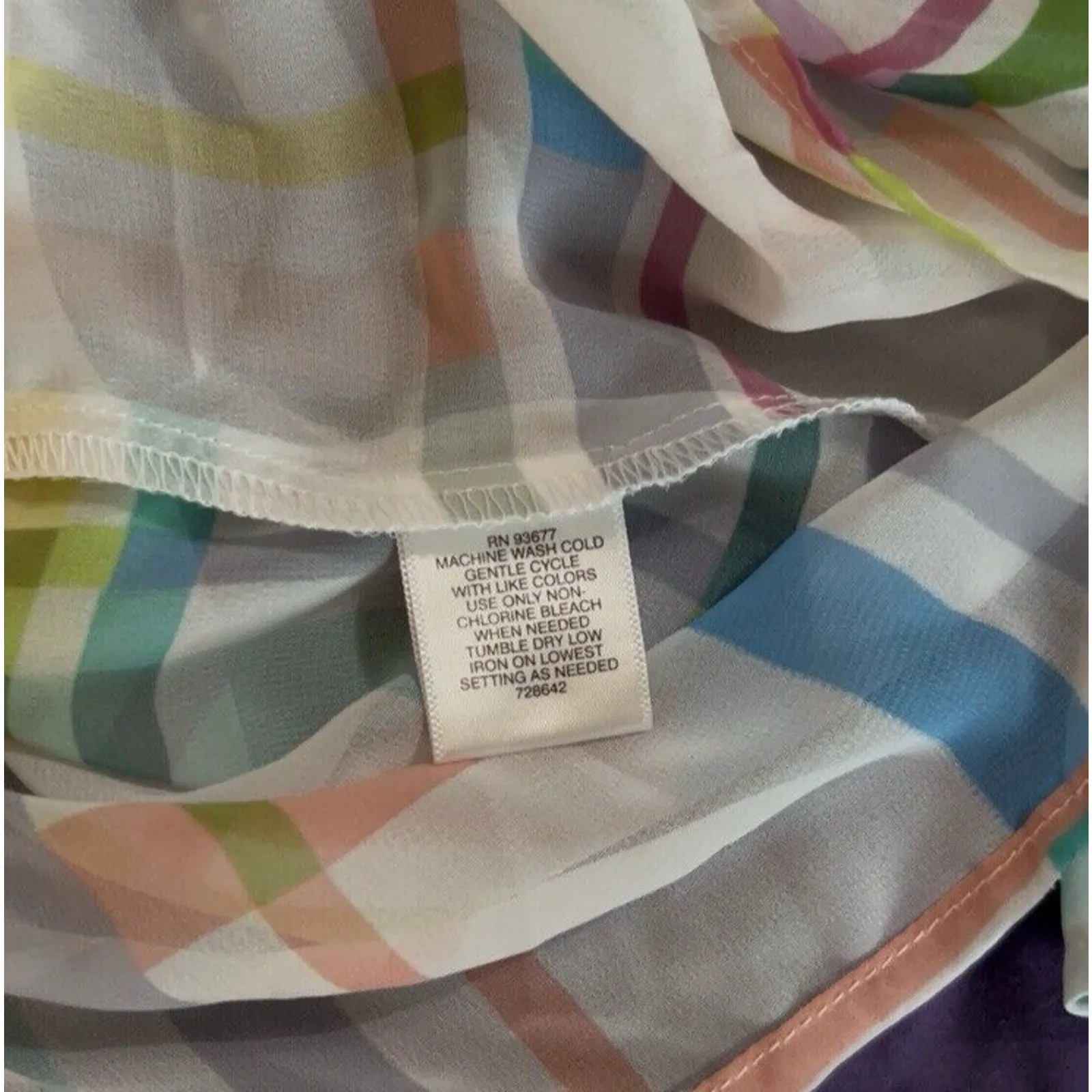 Liz Claiborne Women's M Blouse Sheer Plaid Pastel Tie Waist Beach Resort spring - Image 8