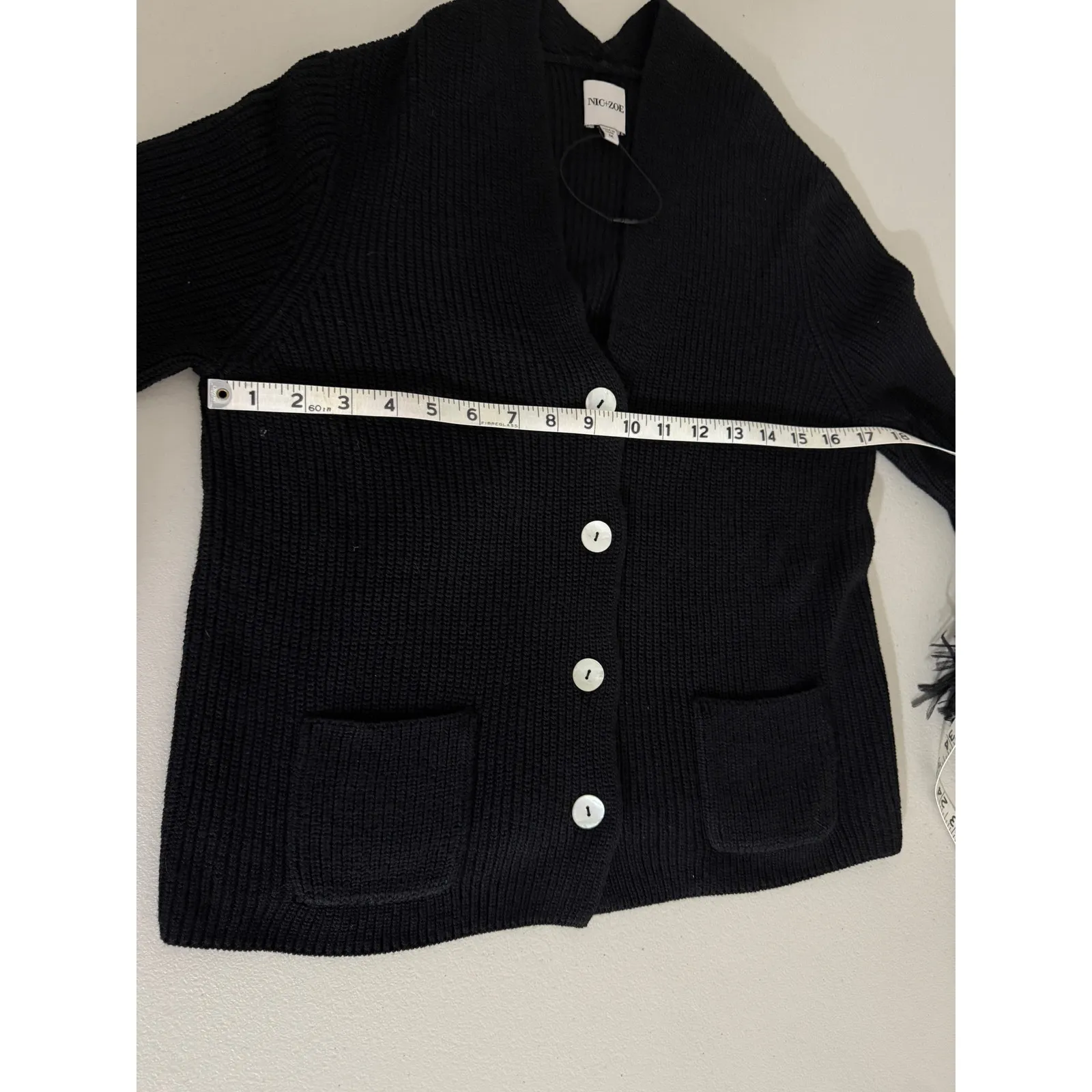 Nic + Zoe Black Night Fall Cardigan Sweater Fringe Cuff Sleeve M NWOT - Image 7